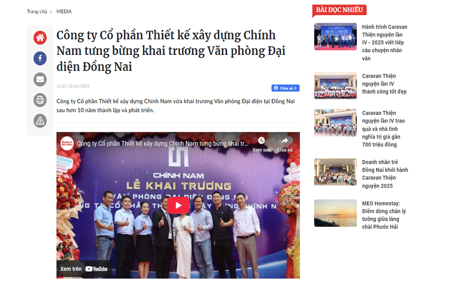 Báo Kinh tế & Đời sống |  Công ty Cổ phần Thiết kế xây dựng Chính Nam tưng bừng khai trương Văn phòng Đại diện Đồng Nai